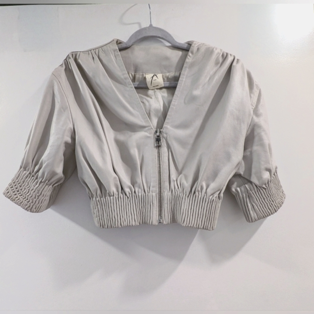 Yigal Azrouel Lambskin Short Sleeve Bomber Jacket